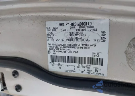 2007 Ford Explorer Xlt z USA, uszkodzony, nr VIN 1FMEU73E67UB31068